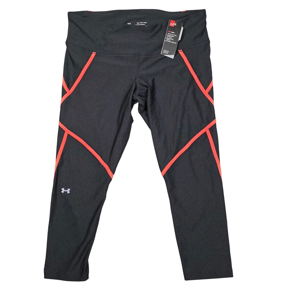 Under Armour Women's HeatGear Compression Leggings Black‎ Coral XXL Activewear